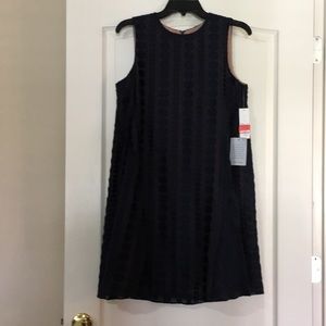 Donna Morgan navy burnout organza trapeze dress